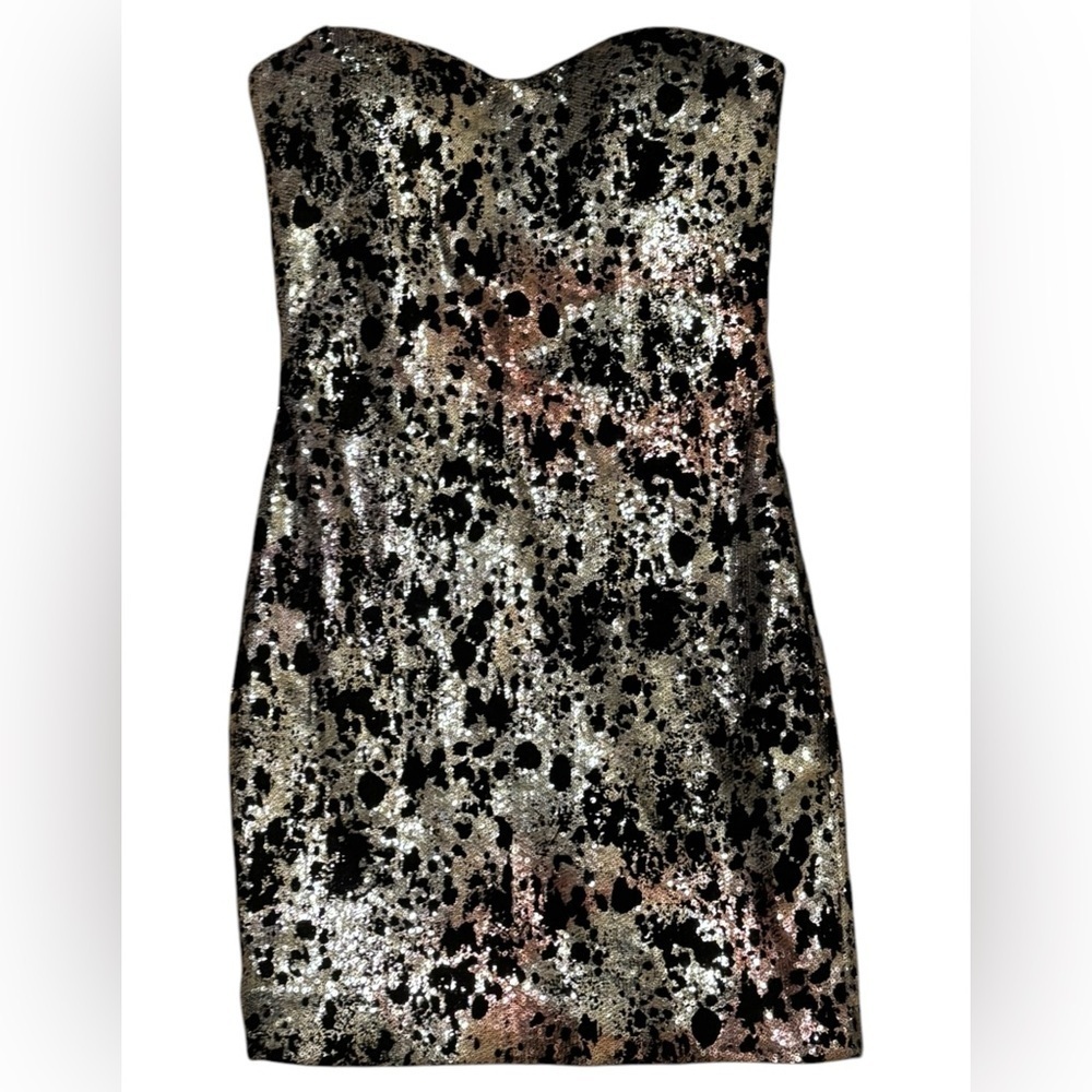 JOVANI Strapless Sequins Velvet Dress Silver Black Pink Size 2 Mini Formal Party